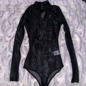 mesh mock neck bodysuit